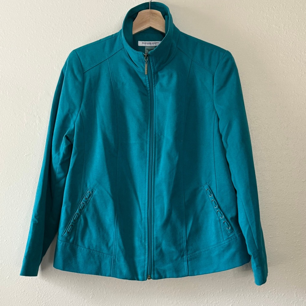 Allison Daley Petite Teal Faux Suede Full Zip Mock Neck Jacket Size 10P